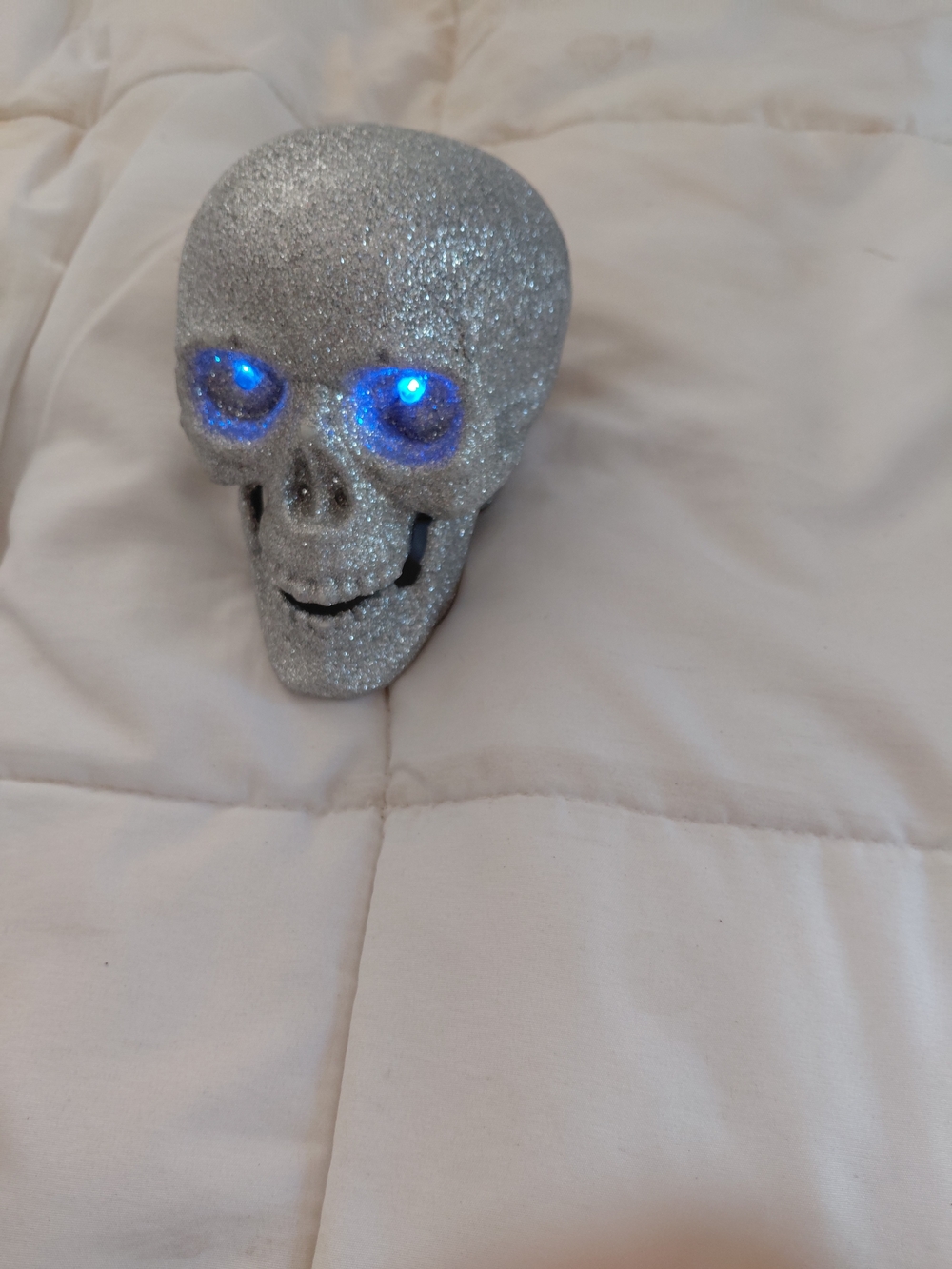 Glitter LED Skull Accent - Silver with Blue Eyes